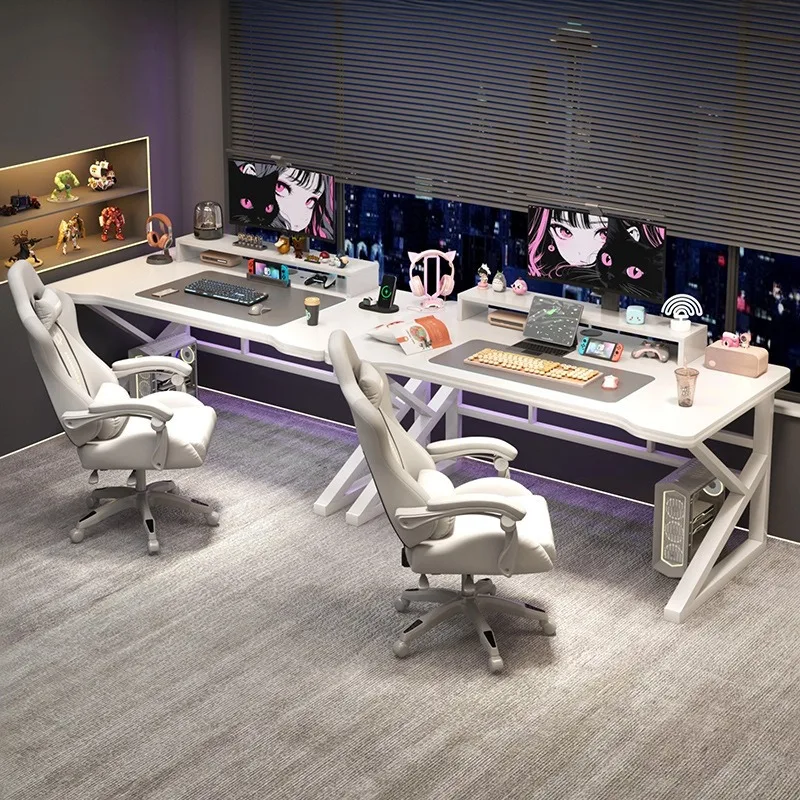 Desk Setup L Shaped - Bureau d'ordinateur double pour deux personnes,